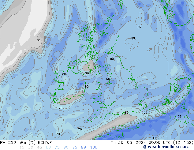 RV 850 hPa ECMWF do 30.05.2024 00 UTC