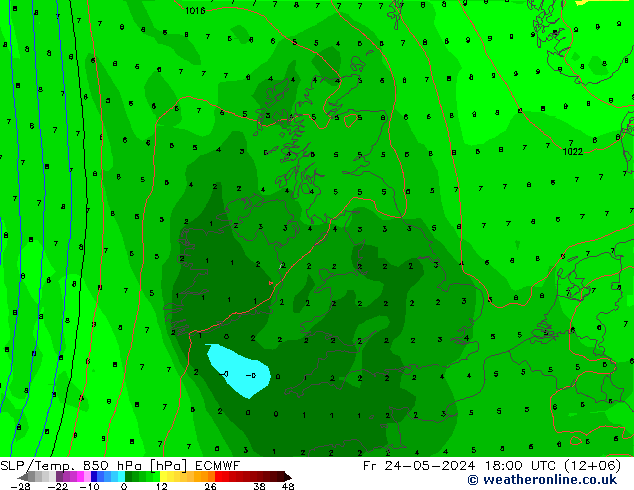 SLP/Temp. 850 hPa ECMWF vie 24.05.2024 18 UTC