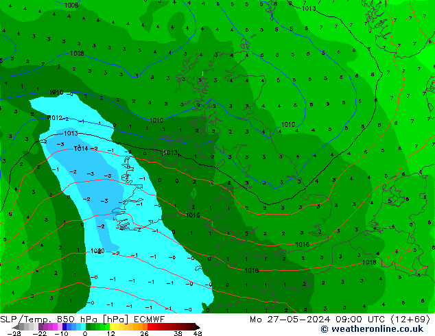 SLP/Temp. 850 hPa ECMWF lun 27.05.2024 09 UTC