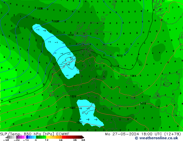 850 hPa Yer Bas./Sıc ECMWF Pzt 27.05.2024 18 UTC