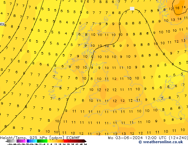 Height/Temp. 925 hPa ECMWF Seg 03.06.2024 12 UTC