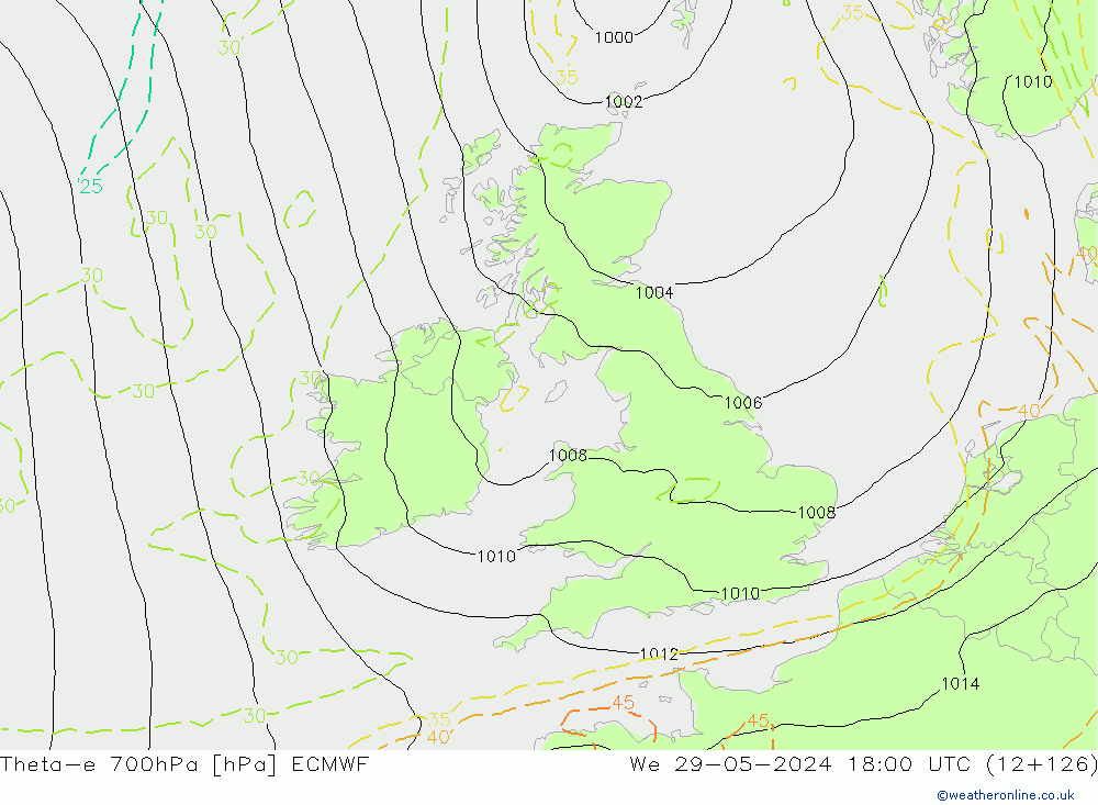 Theta-e 700hPa ECMWF Çar 29.05.2024 18 UTC