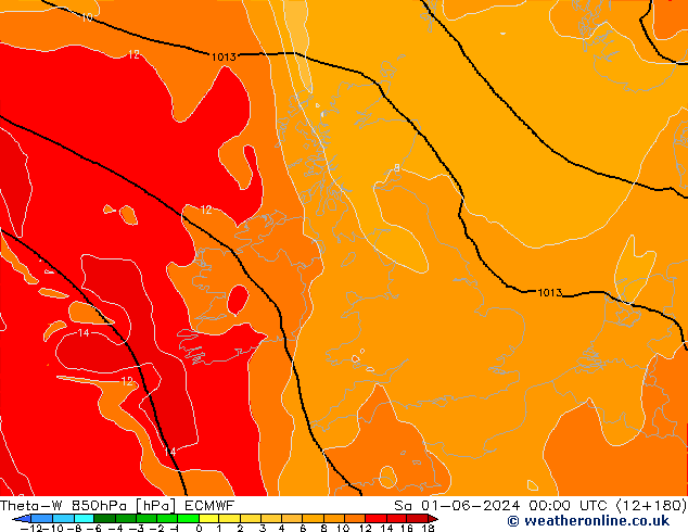 Theta-W 850hPa ECMWF so. 01.06.2024 00 UTC