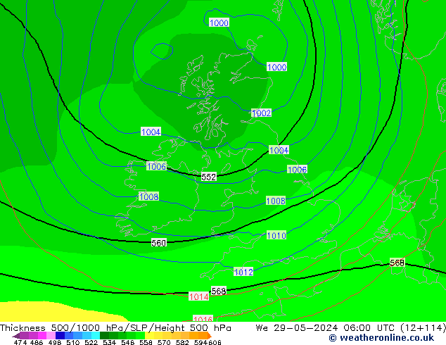 Thck 500-1000hPa ECMWF mer 29.05.2024 06 UTC