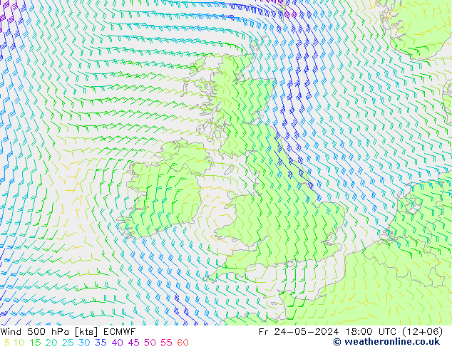 Wind 500 hPa ECMWF Fr 24.05.2024 18 UTC