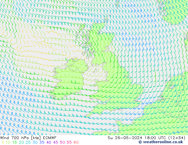 Wind 700 hPa ECMWF Su 26.05.2024 18 UTC