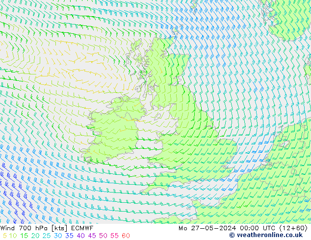 Wind 700 hPa ECMWF Mo 27.05.2024 00 UTC