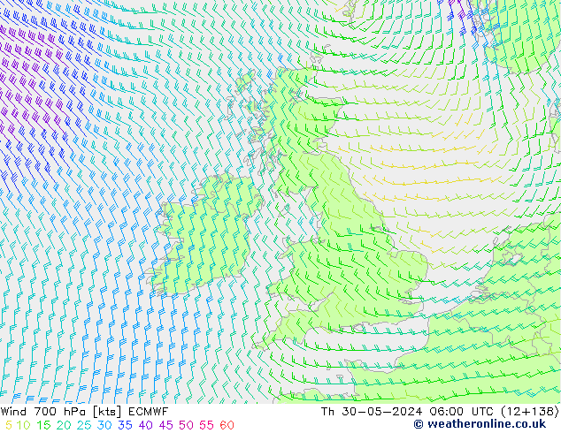 Wind 700 hPa ECMWF do 30.05.2024 06 UTC