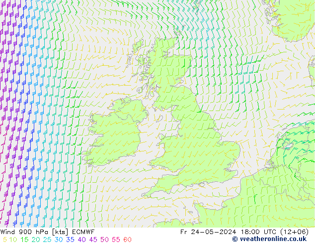 Wind 900 hPa ECMWF Fr 24.05.2024 18 UTC