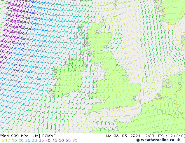 Vento 900 hPa ECMWF lun 03.06.2024 12 UTC