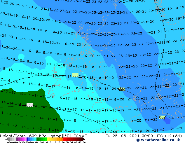 Height/Temp. 500 hPa ECMWF Út 28.05.2024 00 UTC