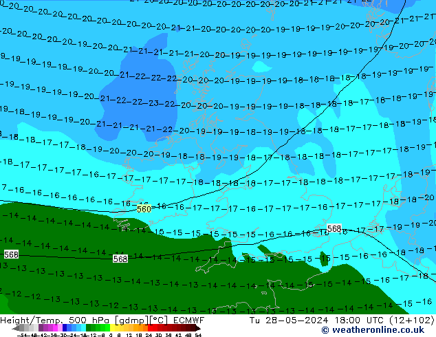 Z500/Rain (+SLP)/Z850 ECMWF Tu 28.05.2024 18 UTC