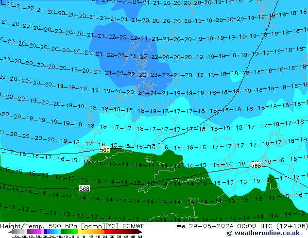 Z500/Rain (+SLP)/Z850 ECMWF We 29.05.2024 00 UTC