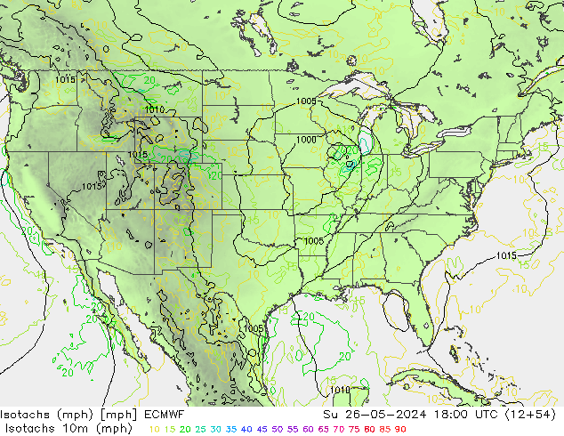 Isotachs (mph) ECMWF  26.05.2024 18 UTC