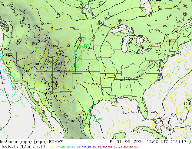 Isotachs (mph) ECMWF Pá 31.05.2024 18 UTC