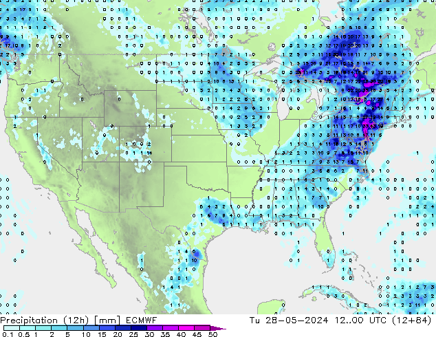 Precipitation (12h) ECMWF Út 28.05.2024 00 UTC