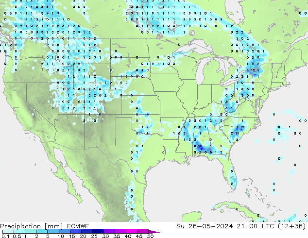 Precipitation ECMWF Su 26.05.2024 00 UTC