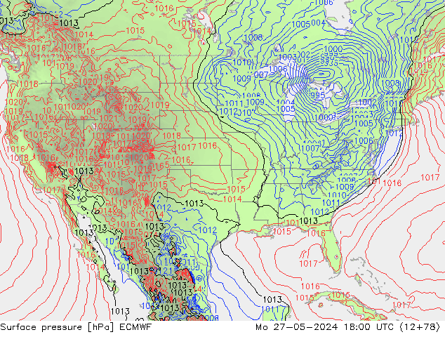 Atmosférický tlak ECMWF Po 27.05.2024 18 UTC