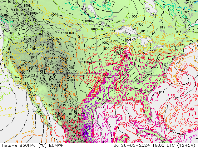 Theta-e 850hPa ECMWF  26.05.2024 18 UTC