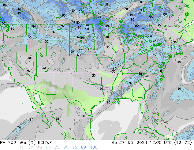 Humidité rel. 700 hPa ECMWF lun 27.05.2024 12 UTC