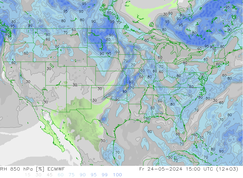 RH 850 hPa ECMWF ven 24.05.2024 15 UTC