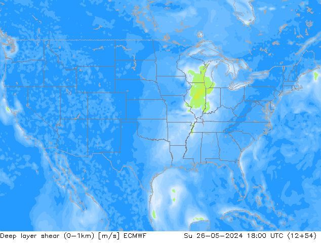 Deep layer shear (0-1km) ECMWF  26.05.2024 18 UTC