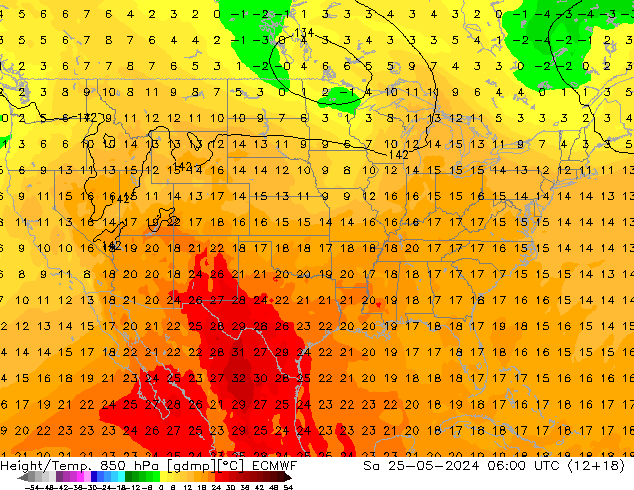 Yükseklik/Sıc. 850 hPa ECMWF Cts 25.05.2024 06 UTC