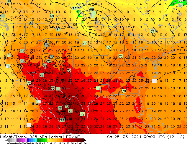 Height/Temp. 925 hPa ECMWF So 25.05.2024 00 UTC