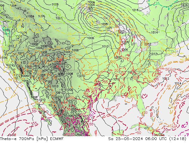 Theta-e 700hPa ECMWF  25.05.2024 06 UTC