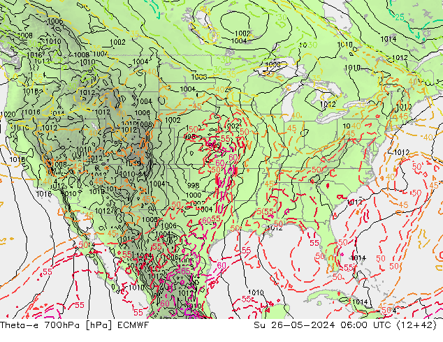 Theta-e 700гПа ECMWF Вс 26.05.2024 06 UTC