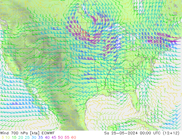 Wind 700 hPa ECMWF Sa 25.05.2024 00 UTC