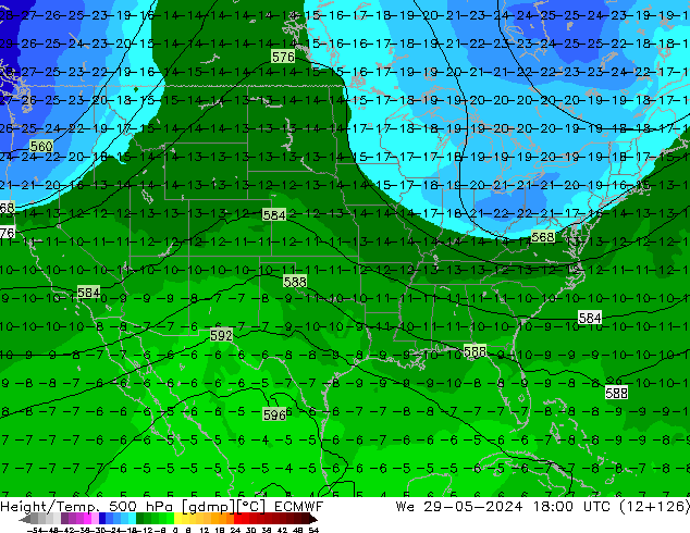 Z500/Yağmur (+YB)/Z850 ECMWF Çar 29.05.2024 18 UTC