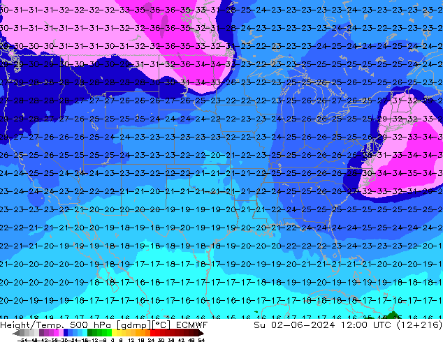 Height/Temp. 500 hPa ECMWF Su 02.06.2024 12 UTC