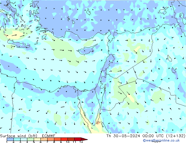 Rüzgar 10 m (bft) ECMWF Per 30.05.2024 00 UTC