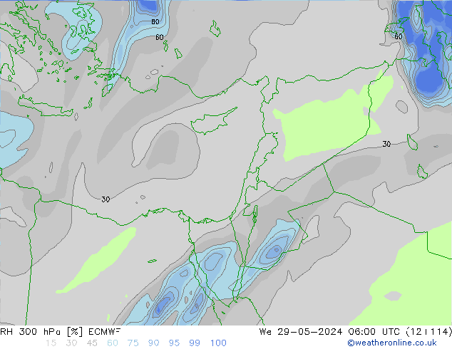 RH 300 hPa ECMWF śro. 29.05.2024 06 UTC