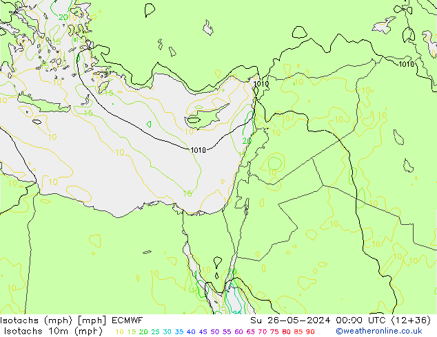 Izotacha (mph) ECMWF nie. 26.05.2024 00 UTC