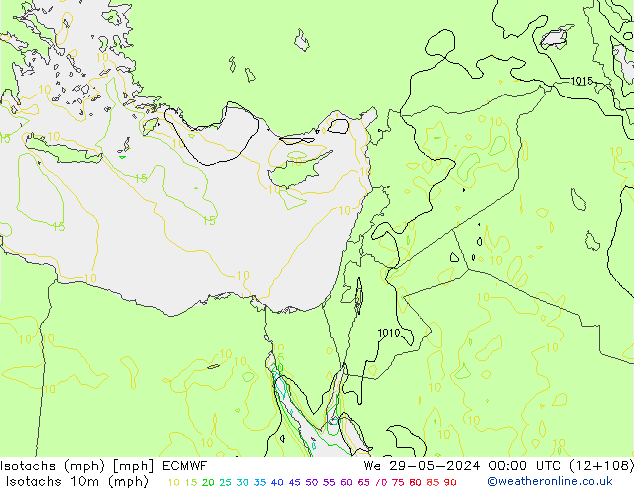 Isotachs (mph) ECMWF mer 29.05.2024 00 UTC