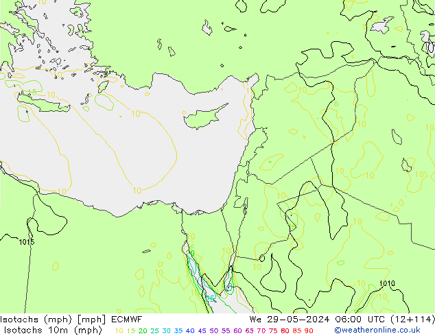 Isotachen (mph) ECMWF wo 29.05.2024 06 UTC