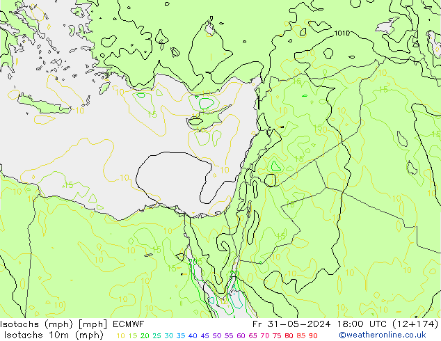 Isotachen (mph) ECMWF Fr 31.05.2024 18 UTC