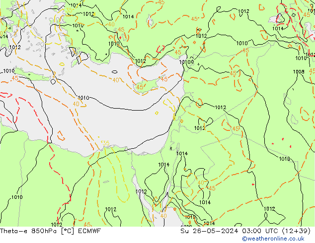 Theta-e 850hPa ECMWF Ne 26.05.2024 03 UTC