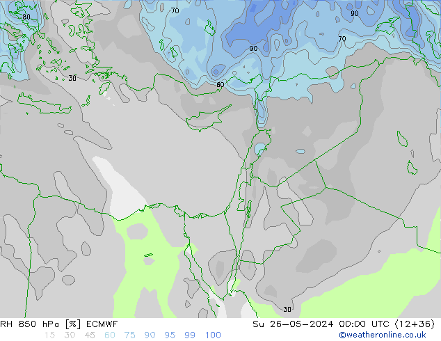 RH 850 hPa ECMWF nie. 26.05.2024 00 UTC