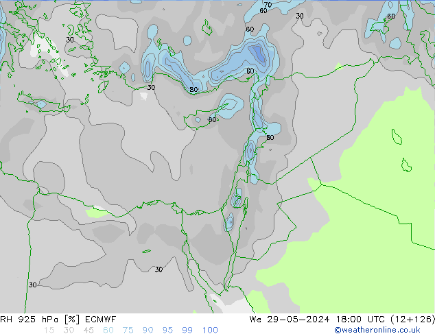 925 hPa Nispi Nem ECMWF Çar 29.05.2024 18 UTC