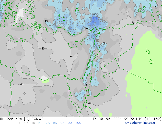 RH 925 гПа ECMWF чт 30.05.2024 00 UTC