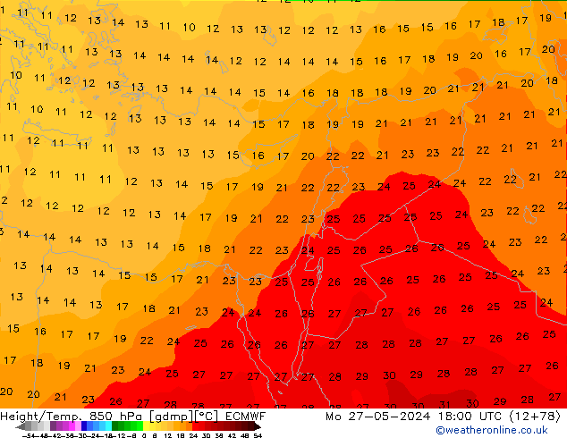 Z500/Rain (+SLP)/Z850 ECMWF Mo 27.05.2024 18 UTC