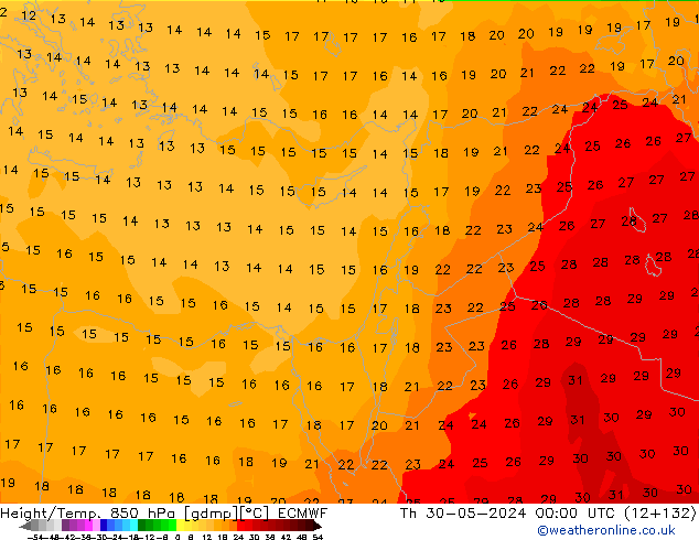 Height/Temp. 850 hPa ECMWF Th 30.05.2024 00 UTC