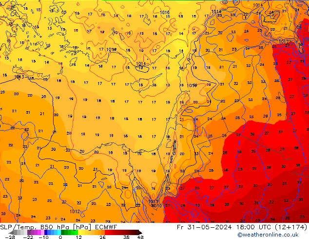 SLP/Temp. 850 hPa ECMWF Sex 31.05.2024 18 UTC