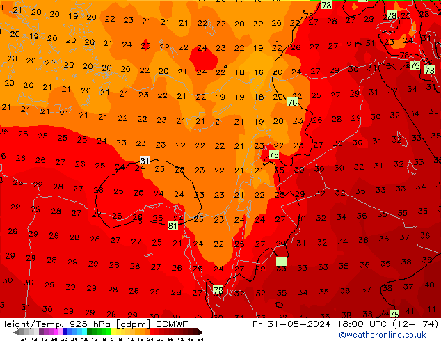 Height/Temp. 925 hPa ECMWF Fr 31.05.2024 18 UTC