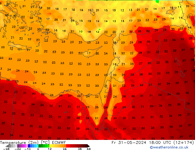 Temperature (2m) ECMWF Fr 31.05.2024 18 UTC