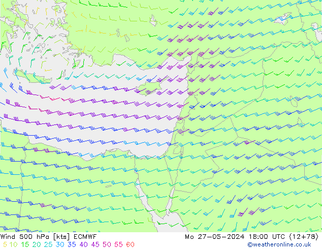 Wind 500 hPa ECMWF Mo 27.05.2024 18 UTC