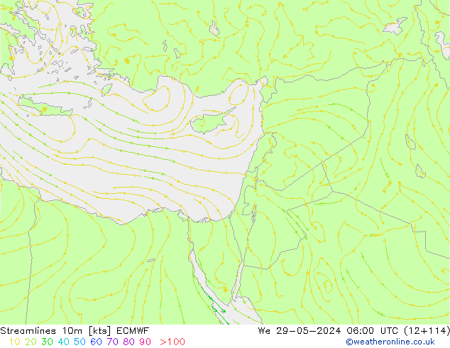 Ligne de courant 10m ECMWF mer 29.05.2024 06 UTC